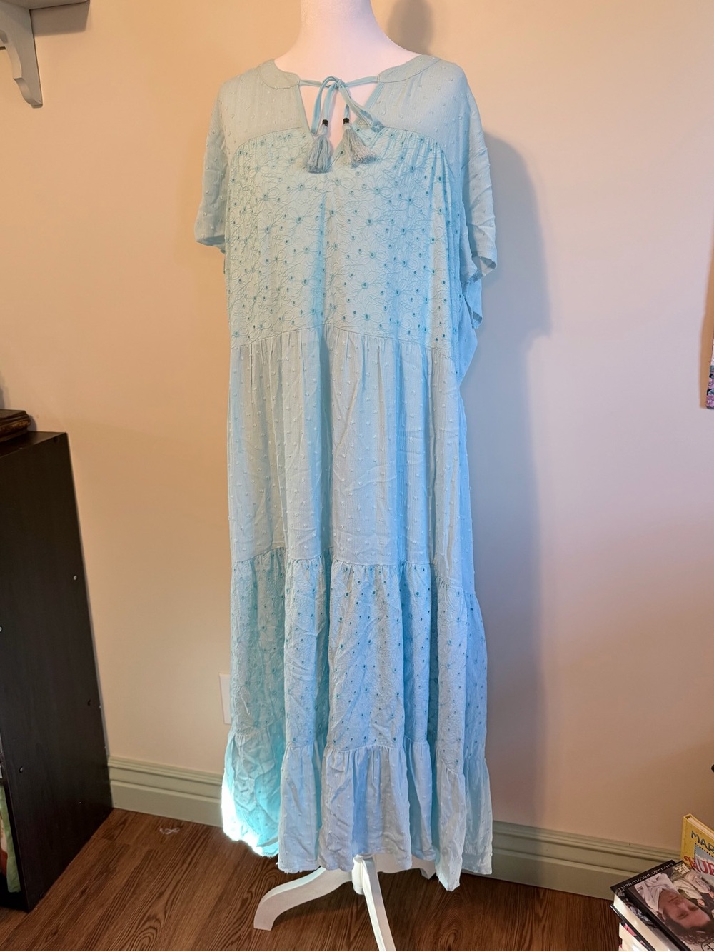 Kate & Sam XXL Light Blue Tiered Tie-Neck Women's Dress